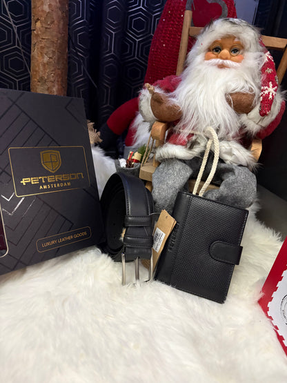 Nowość Zestaw męski, prezentowy skórzany portfel męski i pasek PETERSON skóra naturalna