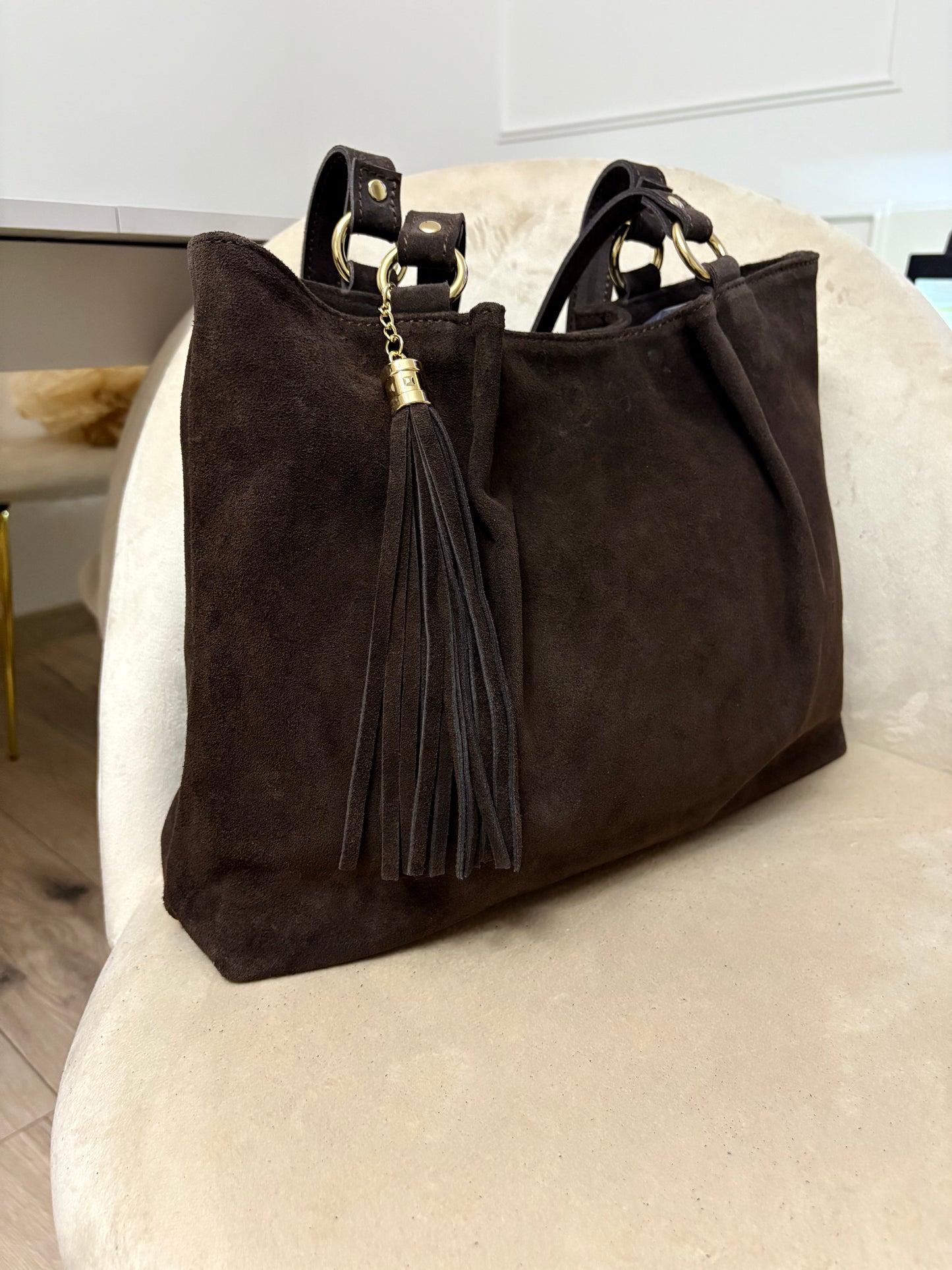 NOWOŚĆ Torebka zamsz naturalny czekolada włoska