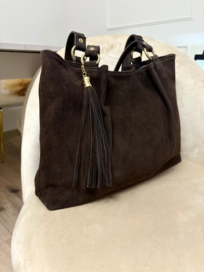 NOWOŚĆ Torebka zamsz naturalny czekolada włoska