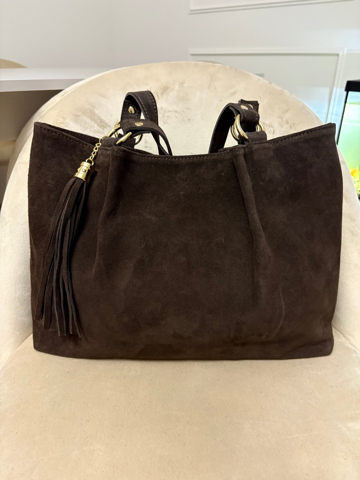 NOWOŚĆ Torebka zamsz naturalny czekolada włoska