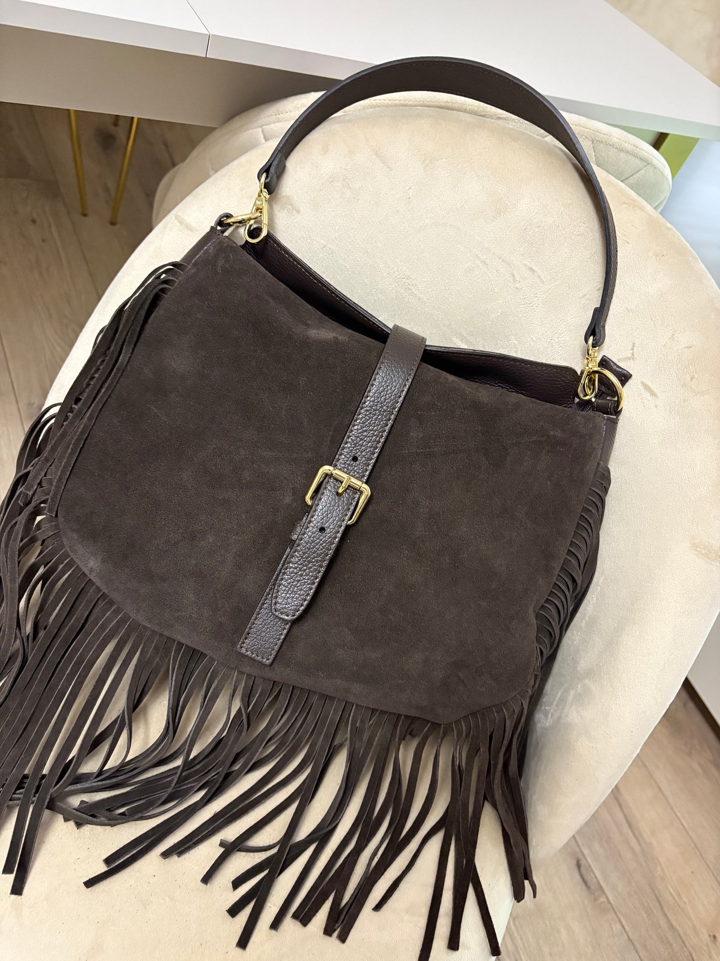 NOWOŚĆ Torebka zamsz naturalny czekolada włoska