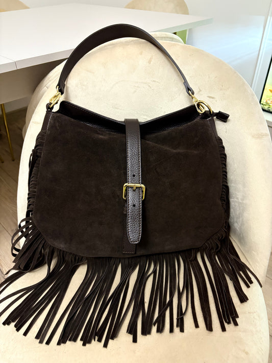 NOWOŚĆ Torebka zamsz naturalny czekolada włoska