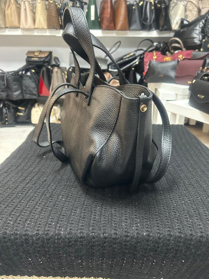 NOWOŚĆ ITALY TOREBKA SHOPPER KOSZYCZEK SKÓRA MIĘKKA CZARNA