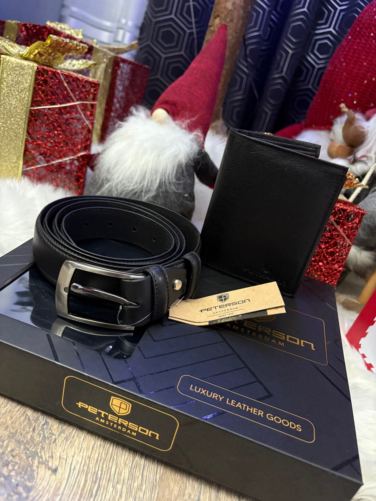 Nowość Zestaw męski, prezentowy skórzany portfel męski i pasek PETERSON skóra naturalna
