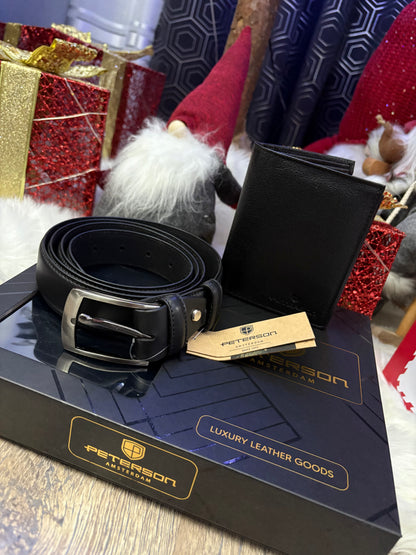 Nowość Zestaw męski, prezentowy skórzany portfel męski i pasek PETERSON skóra naturalna