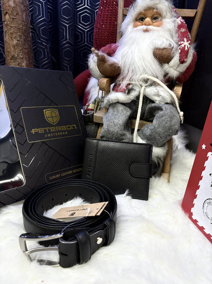 Nowość Zestaw męski, prezentowy skórzany portfel męski i pasek PETERSON skóra naturalna