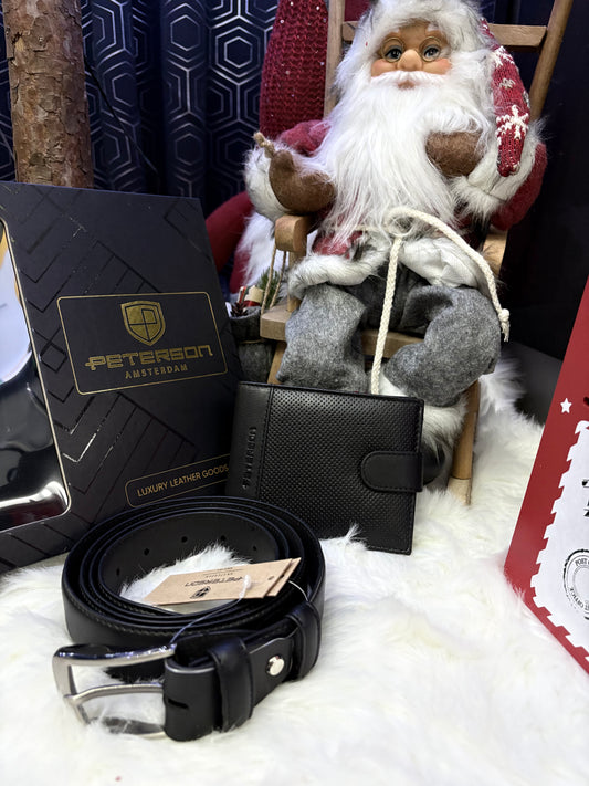 Nowość Zestaw męski, prezentowy skórzany portfel męski i pasek PETERSON skóra naturalna