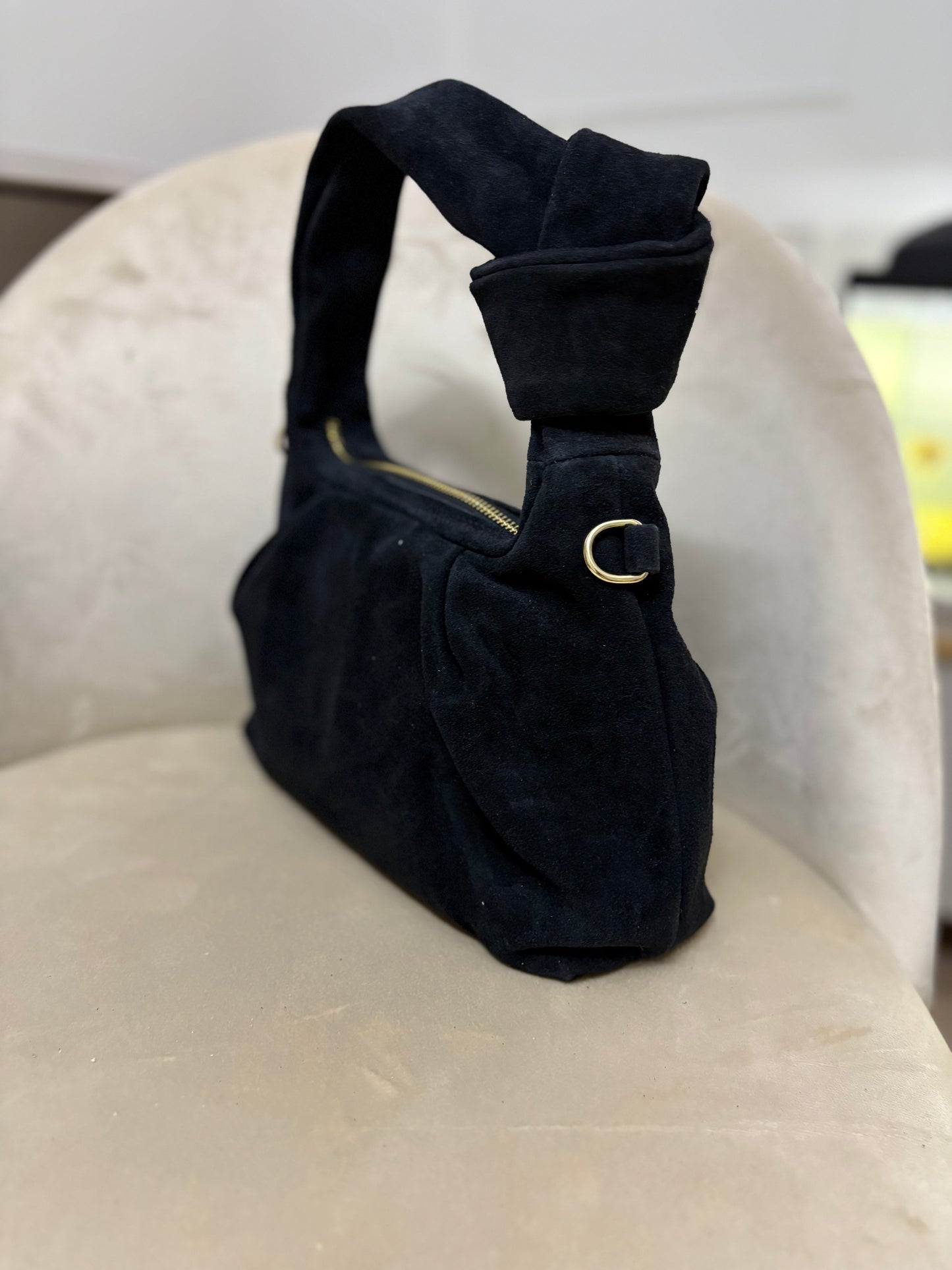 NOWOŚĆ Torebka zamsz naturalny czarna włoska