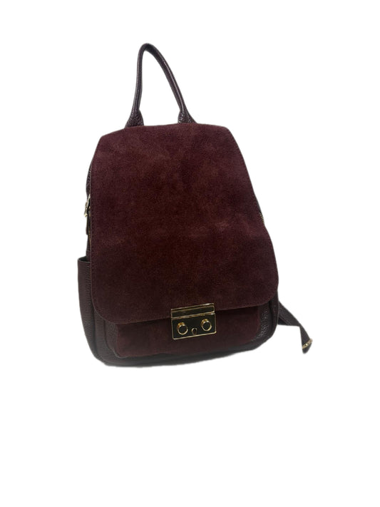 Nowość Włoska plecak skóra naturalna  połączona z  zamsze VEZZE   Bordo