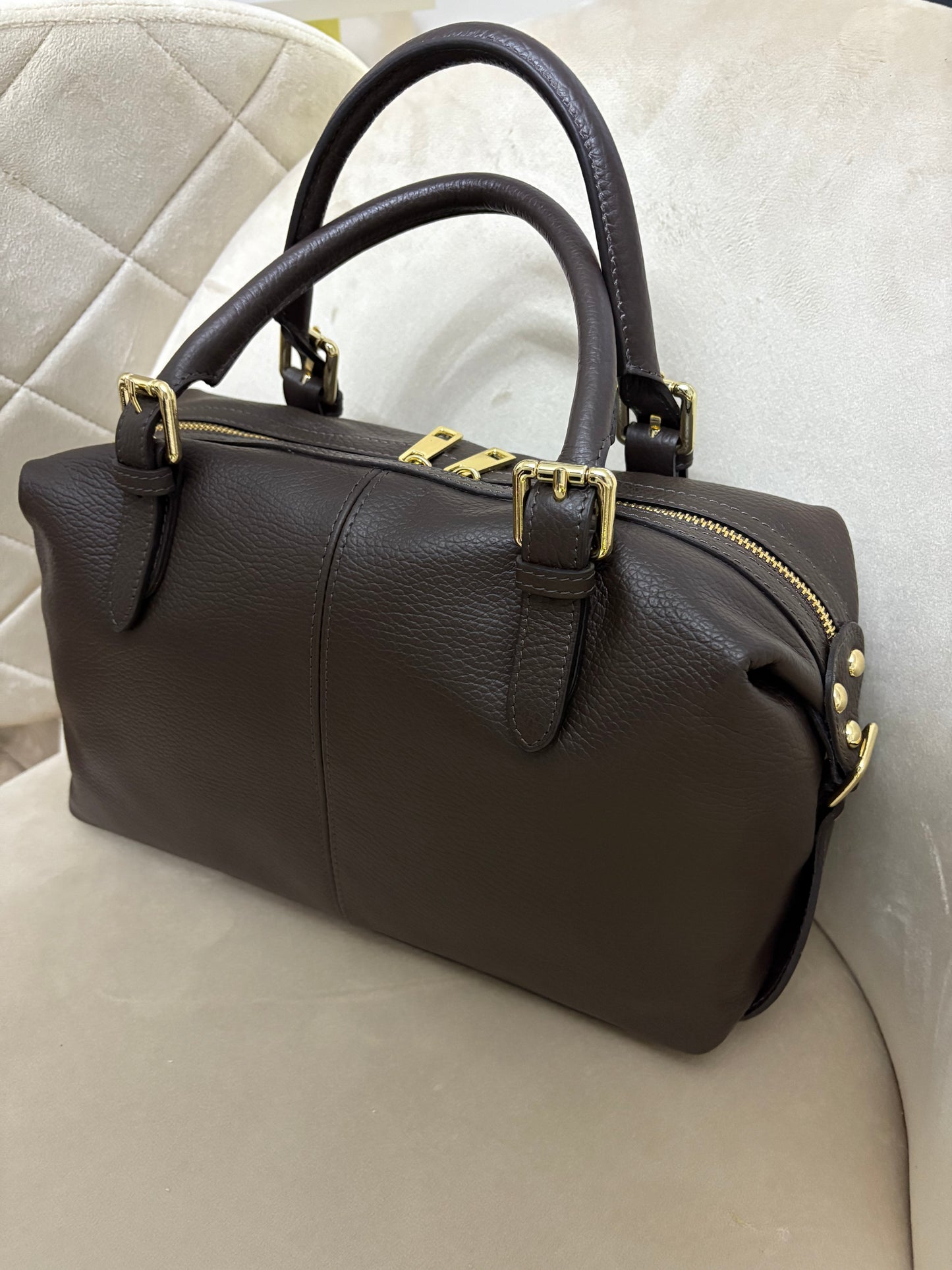 NOWOŚĆ Torebka skora naturalna czekolada włoska