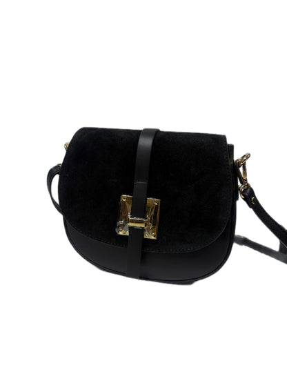 NOWOŚĆ Torebka zamsz naturalny + skóra naturalna czarna włoska