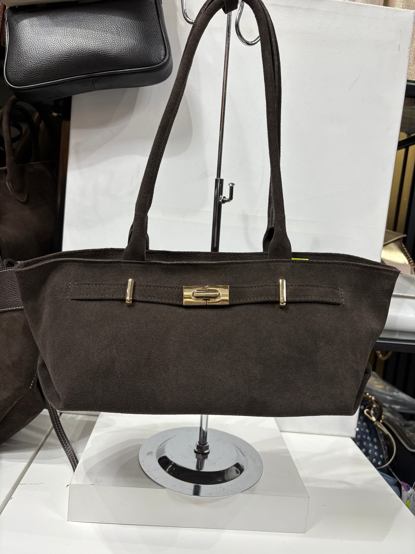 NOWOŚĆ Torebka VEZZE zamsz naturalny czekolada