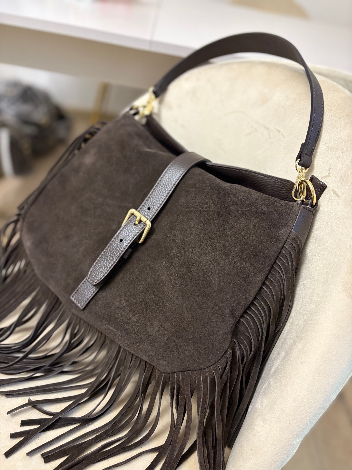 NOWOŚĆ Torebka zamsz naturalny czekolada włoska