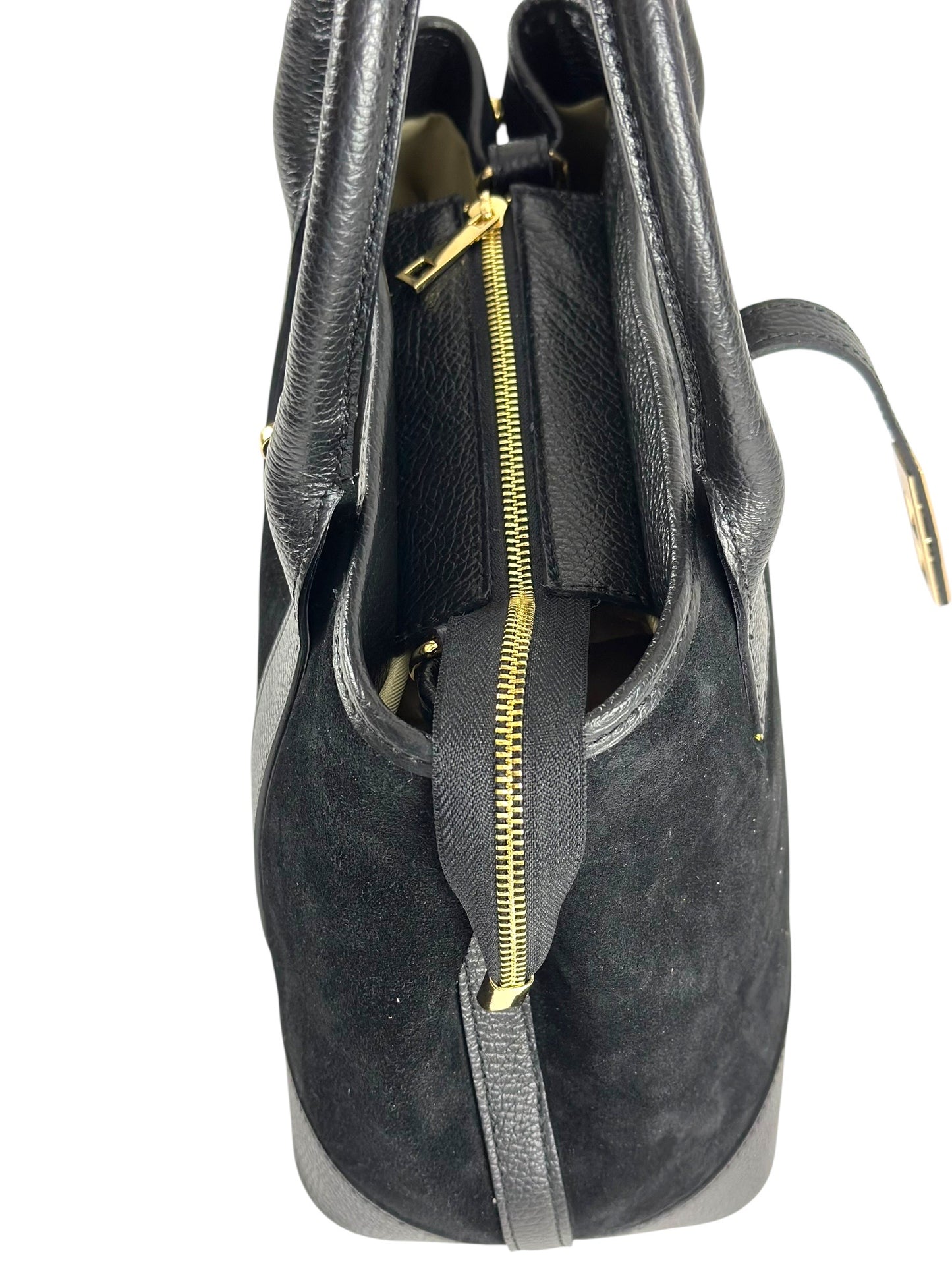 NOWOŚĆ Torebka zamsz naturalny skóra naturalna czarna włoska