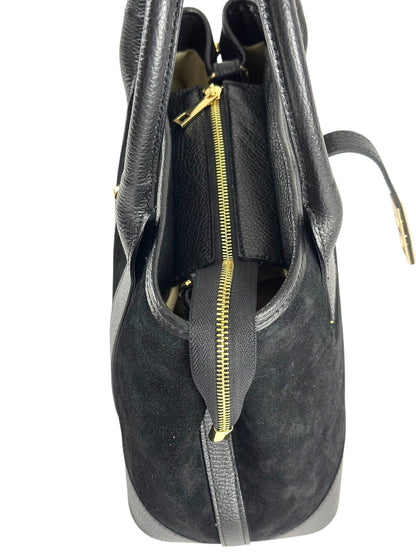 NOWOŚĆ Torebka zamsz naturalny skóra naturalna czarna włoska