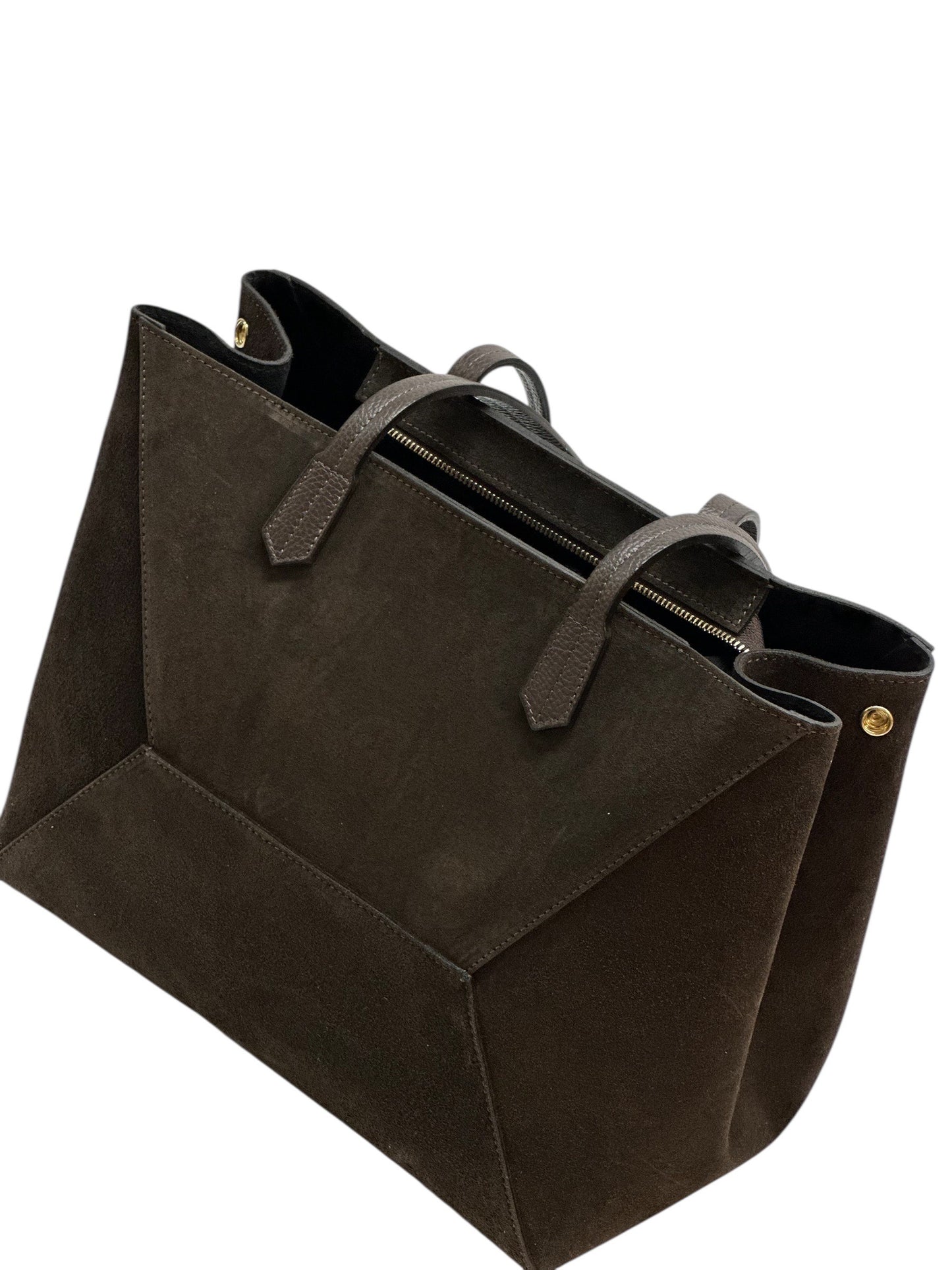 NOWOŚĆ Torebka zamsz naturalny skóra naturalna dwustronna czekolada włoska