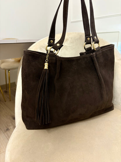 NOWOŚĆ Torebka zamsz naturalny czekolada włoska