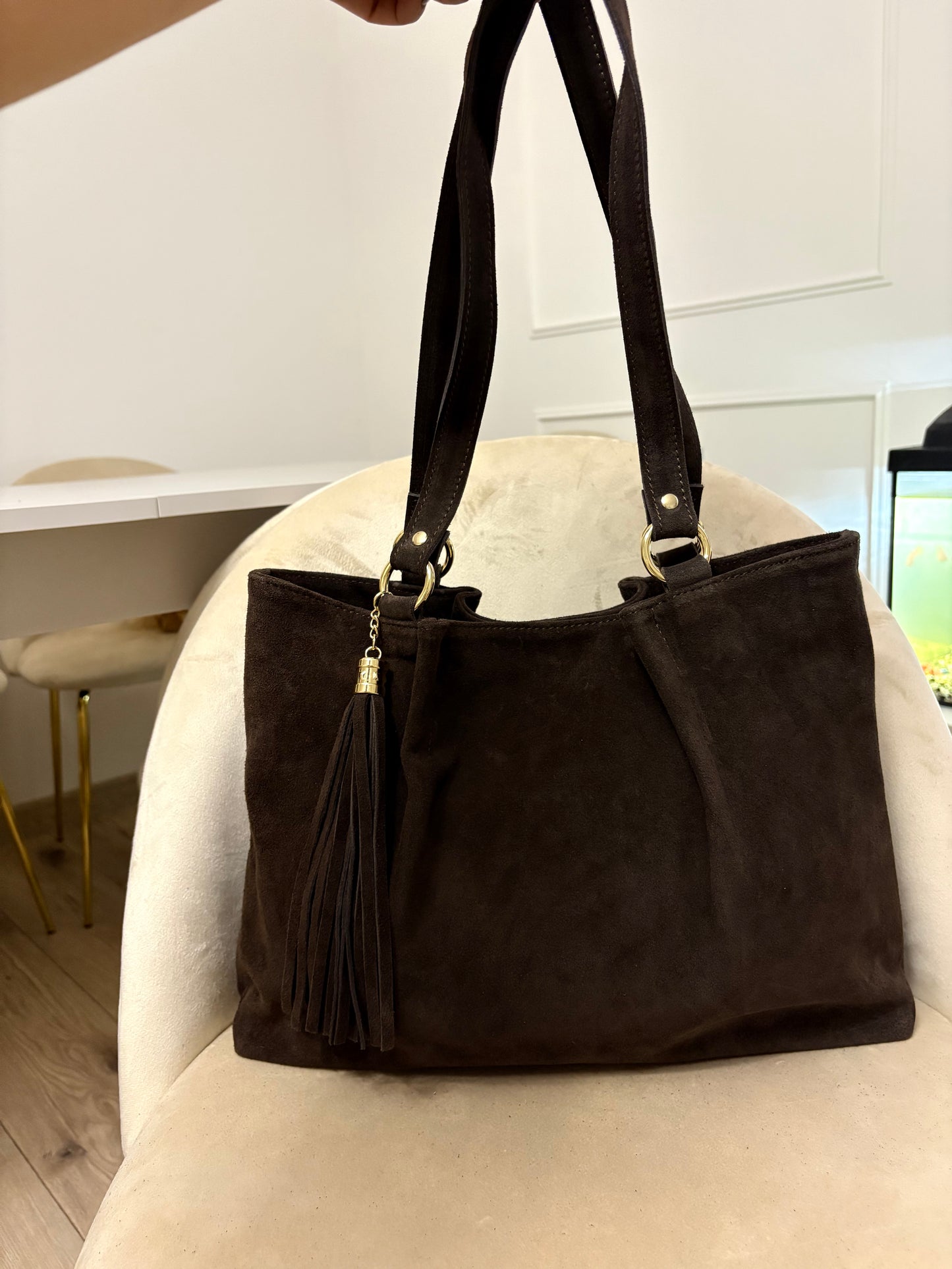 NOWOŚĆ Torebka zamsz naturalny czekolada włoska