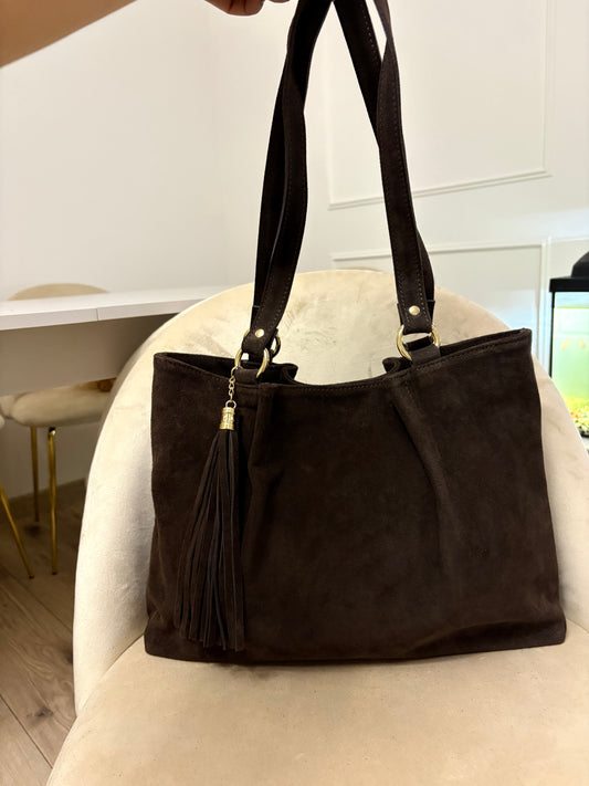 NOWOŚĆ Torebka zamsz naturalny czekolada włoska