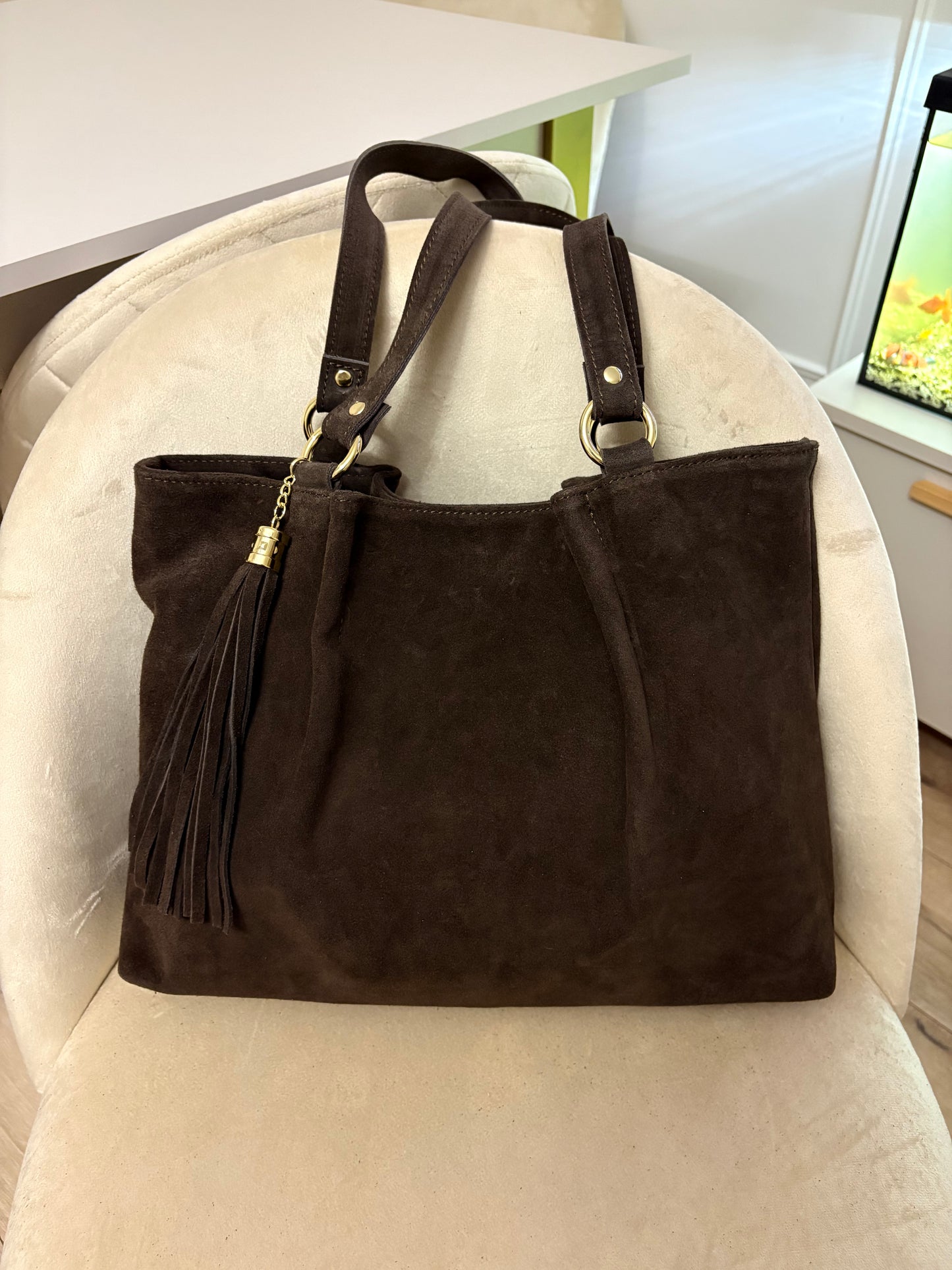 NOWOŚĆ Torebka zamsz naturalny czekolada włoska