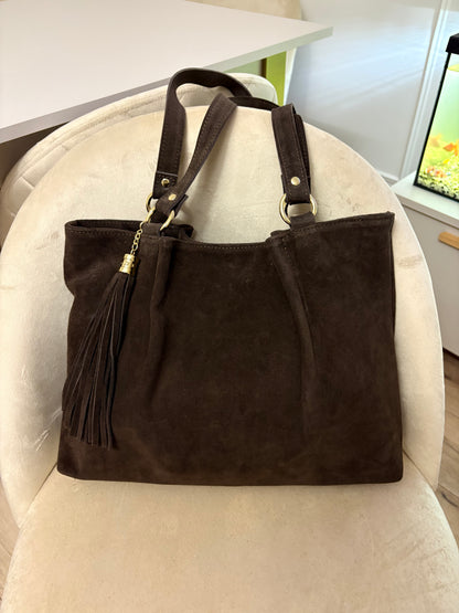 NOWOŚĆ Torebka zamsz naturalny czekolada włoska