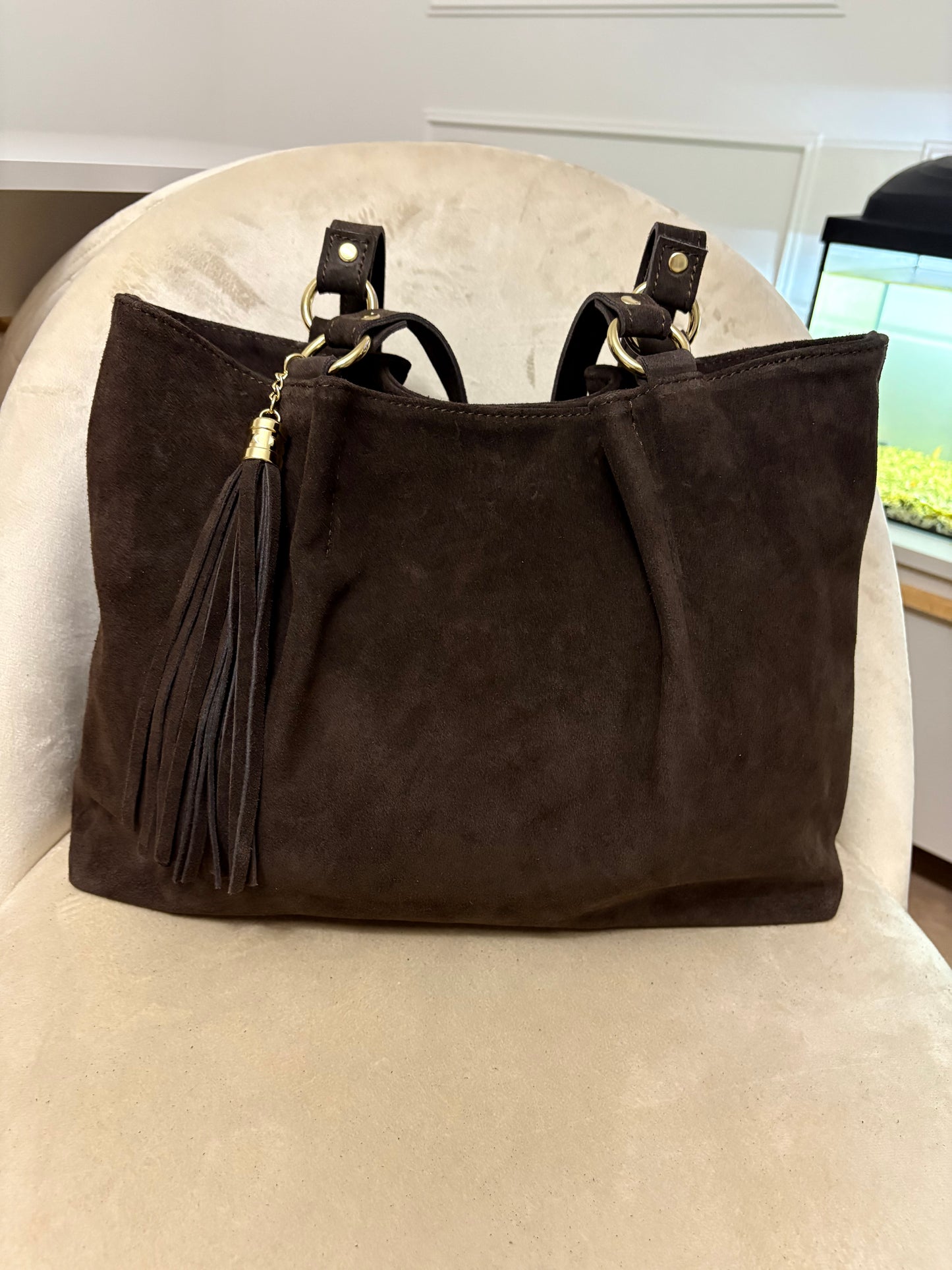 NOWOŚĆ Torebka zamsz naturalny czekolada włoska