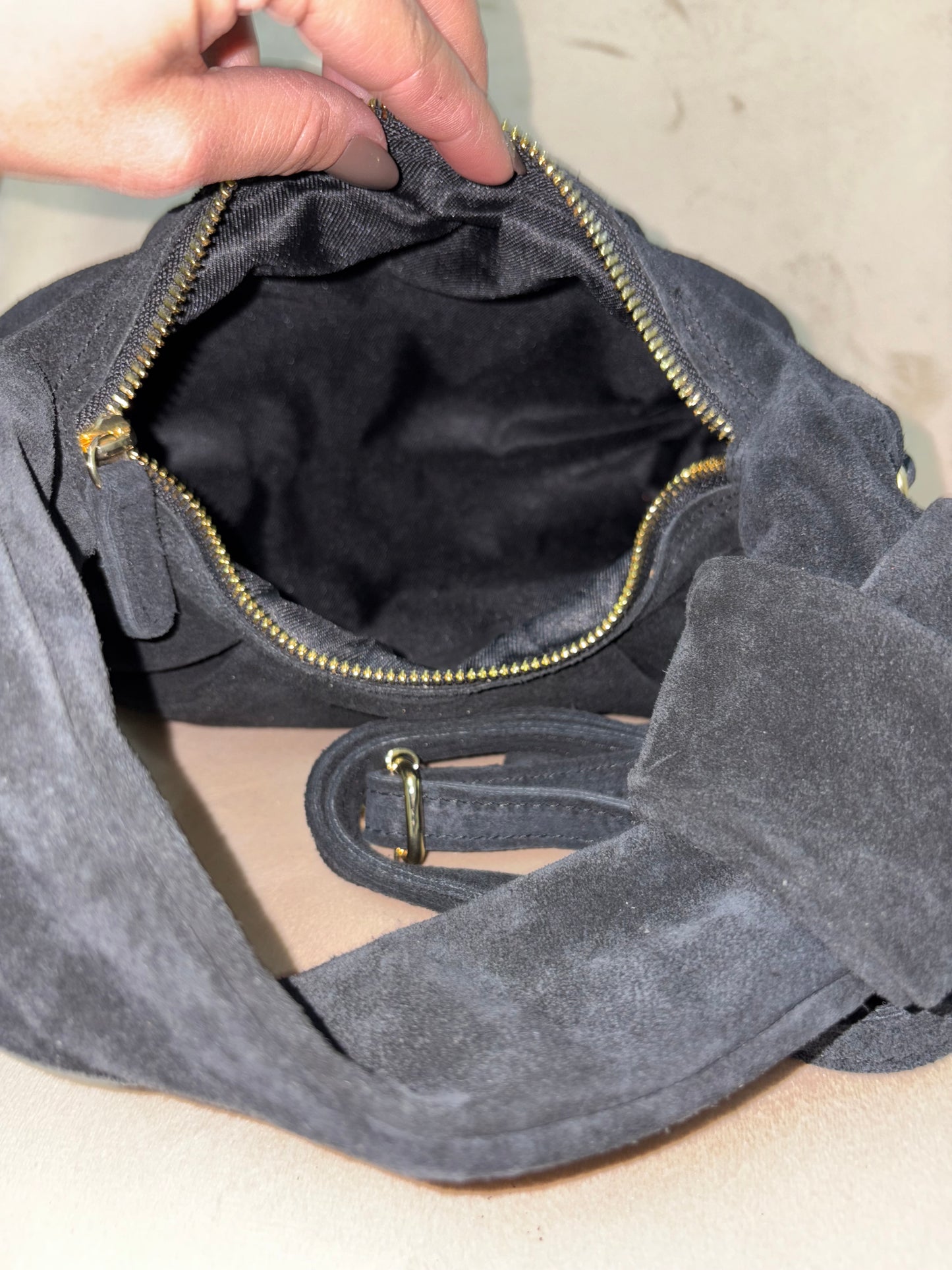 NOWOŚĆ Torebka zamsz naturalny czekolada włoska