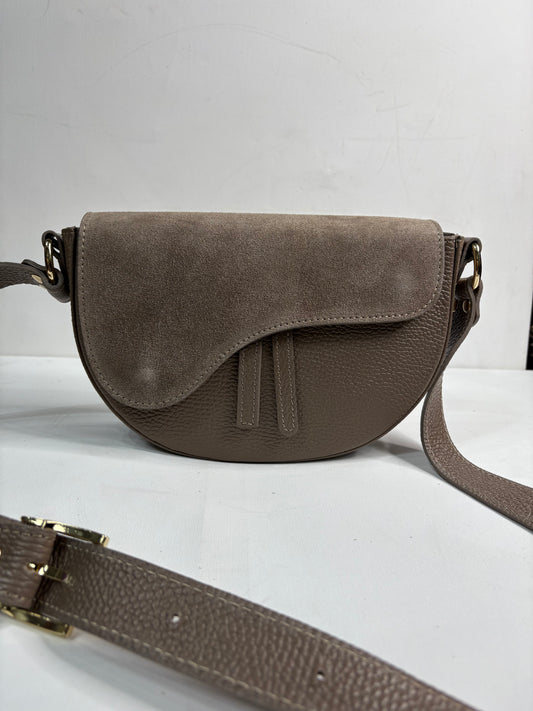 NOWOŚĆ Torebka Vezze skóra naturalna połączona z zamszem toupe