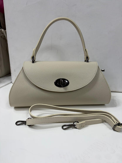 NOWOŚĆ Torebka kuferek Vezze skóra naturalna jasny beż