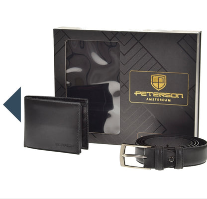 Nowość Zestaw męski, prezentowy skórzany portfel męski i pasek PETERSON skóra naturalna