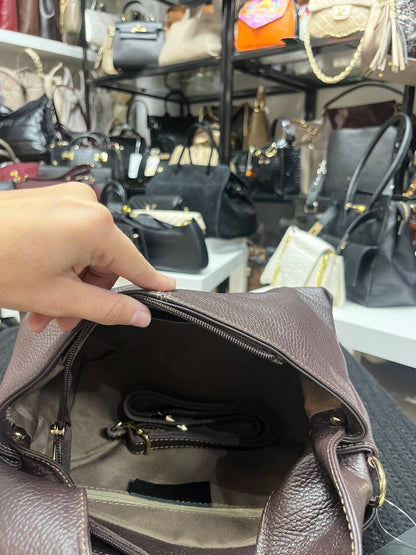 Nowość VEZZE ITALY torebka shopper na ramię skórzana brązowa