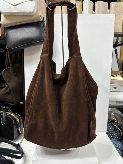 NOWOŚĆ Torebka worek VEZZE zamsz naturalny brąz