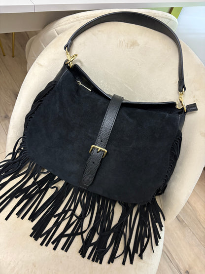 NOWOŚĆ Torebka zamsz naturalny czarna włoska