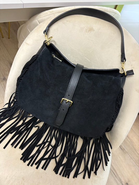 NOWOŚĆ Torebka zamsz naturalny czarna włoska