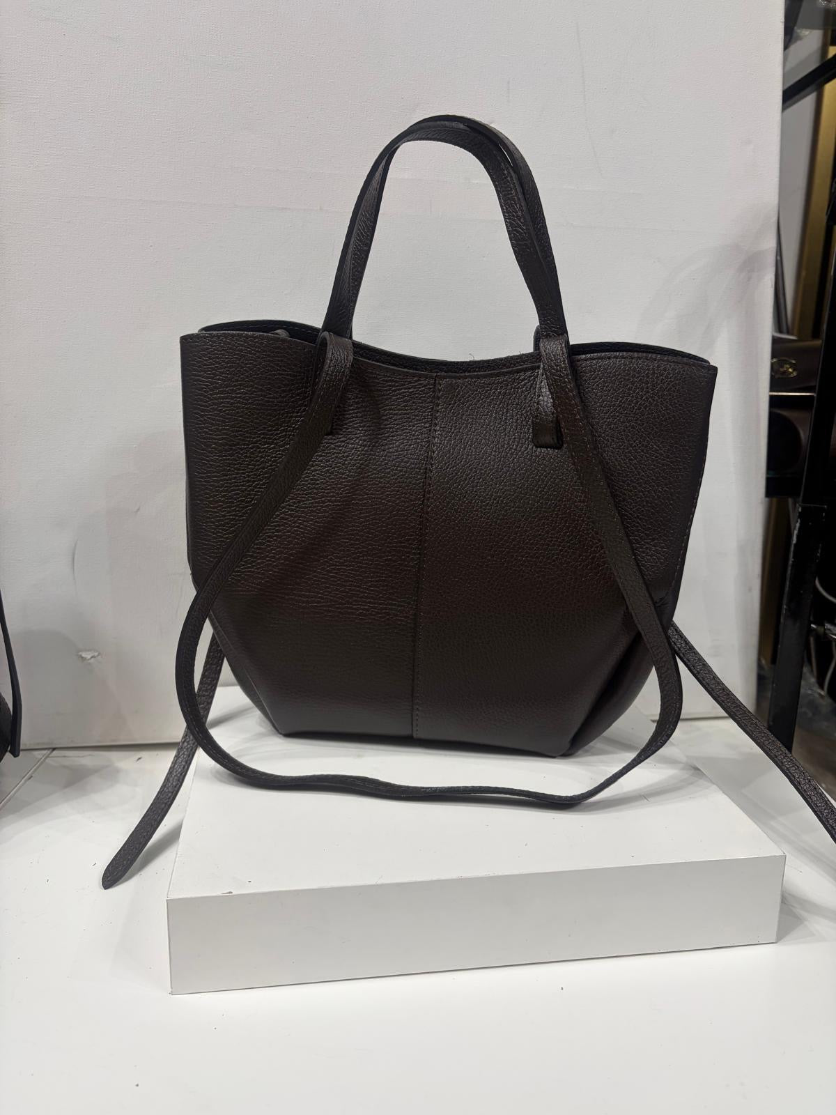 NOWOŚĆ VERA PELLE torebka damska łódka skóra naturalna ITALY brąz czekolada