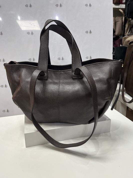 NOWOŚĆ ITALY TOREBKA SHOPPER KOSZYCZEK SKÓRA MIĘKKA brąz