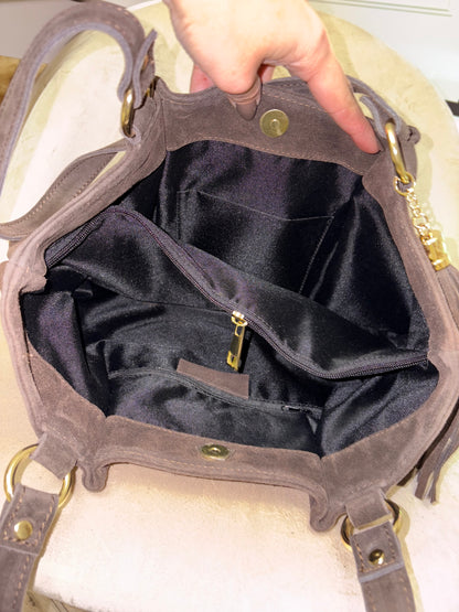 NOWOŚĆ Torebka zamsz naturalny czekolada włoska