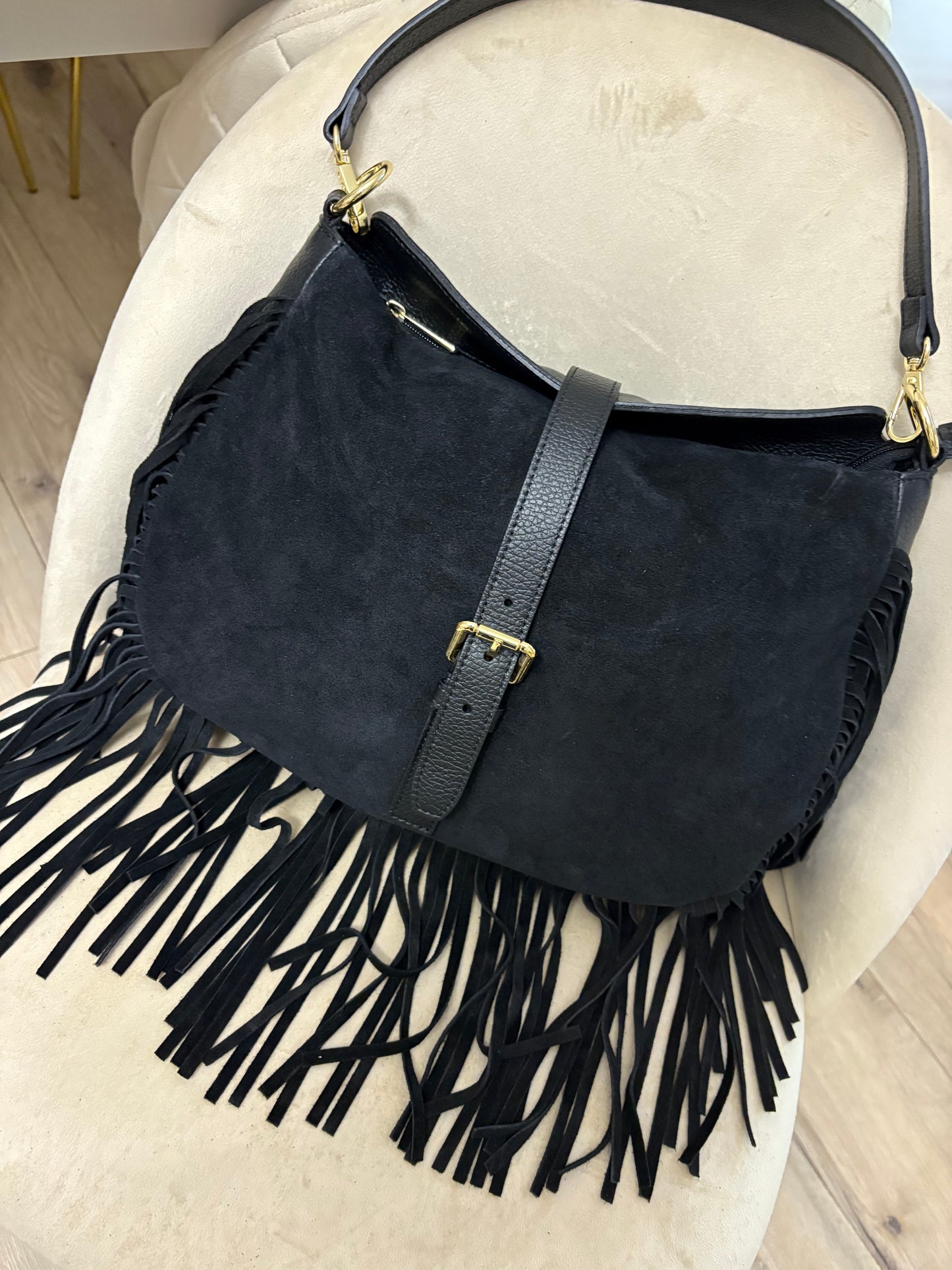 NOWOŚĆ Torebka zamsz naturalny czarna włoska