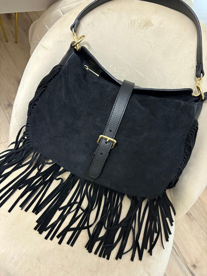 NOWOŚĆ Torebka zamsz naturalny czarna włoska