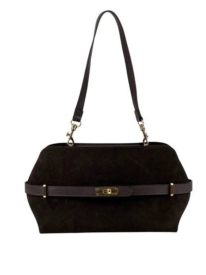 NOWOŚĆ Torebka zamsz naturalny skóra naturalna czekolada włoska