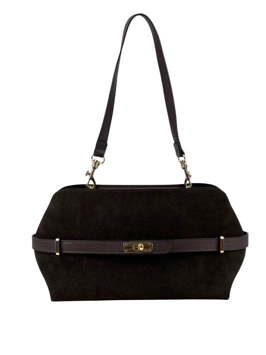 NOWOŚĆ Torebka zamsz naturalny skóra naturalna czekolada włoska