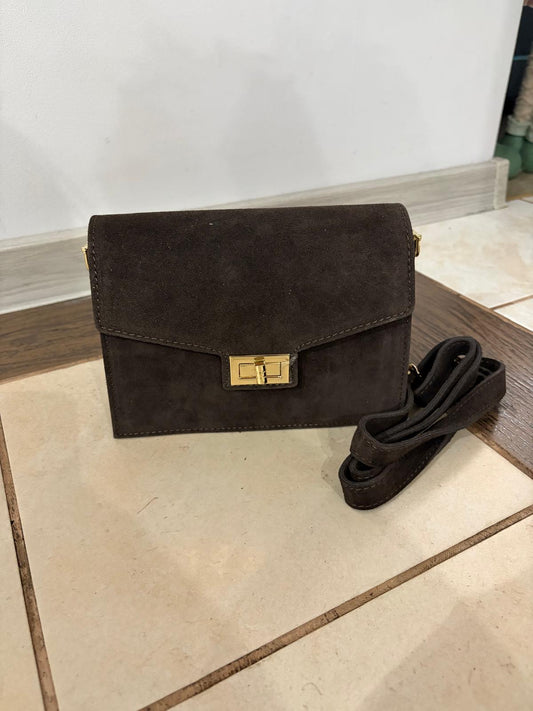 NOWOŚĆ Torebka Zawieszka Vezze zamsz naturalny Czekolada