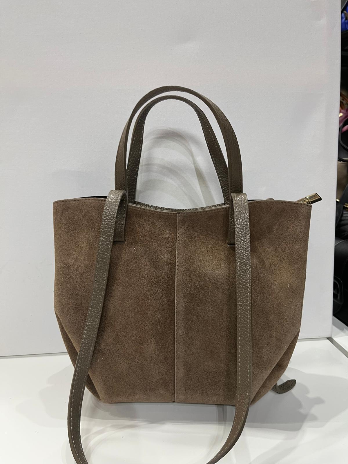 NOWOŚĆ VERA PELLE torebka damska  zamsz naturalny ITALY TAUPE