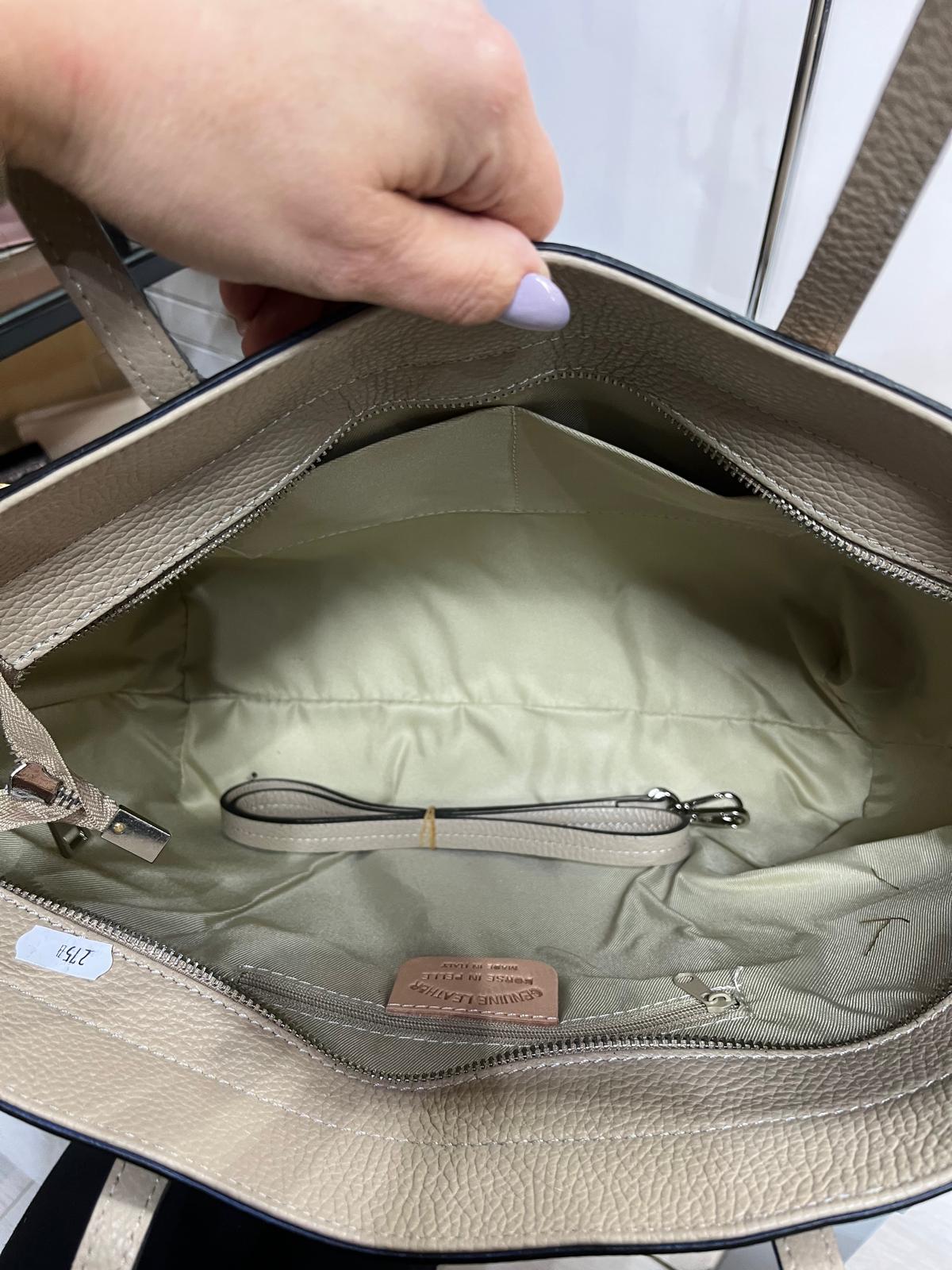Nowość VEZZE ITALY torebka shopper skóra naturalna Ciepły Beż