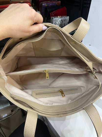 Nowość VEZZE ITALY torebka shopper skóra naturalna. Ciepły Beż