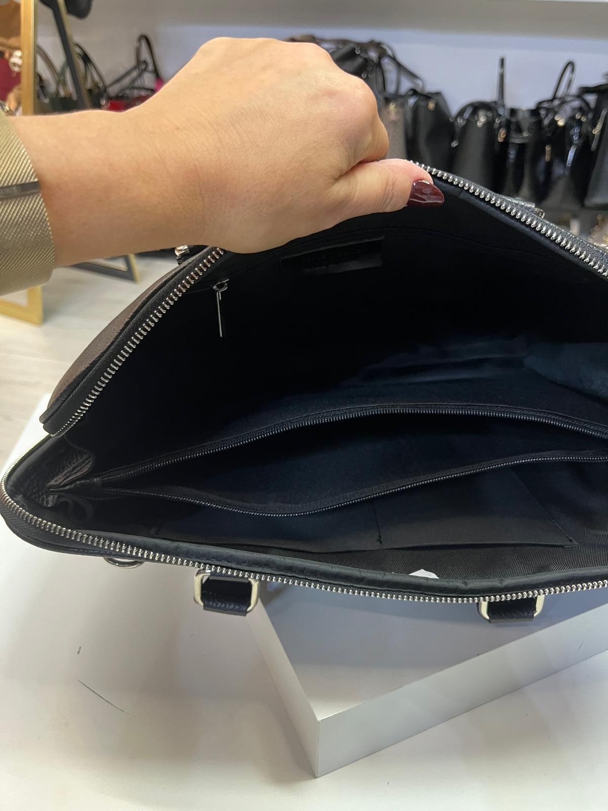 NOWOŚĆ VERA PELLE torebka skórzana teczka A4 torba na laptopa na ramię CZARNA