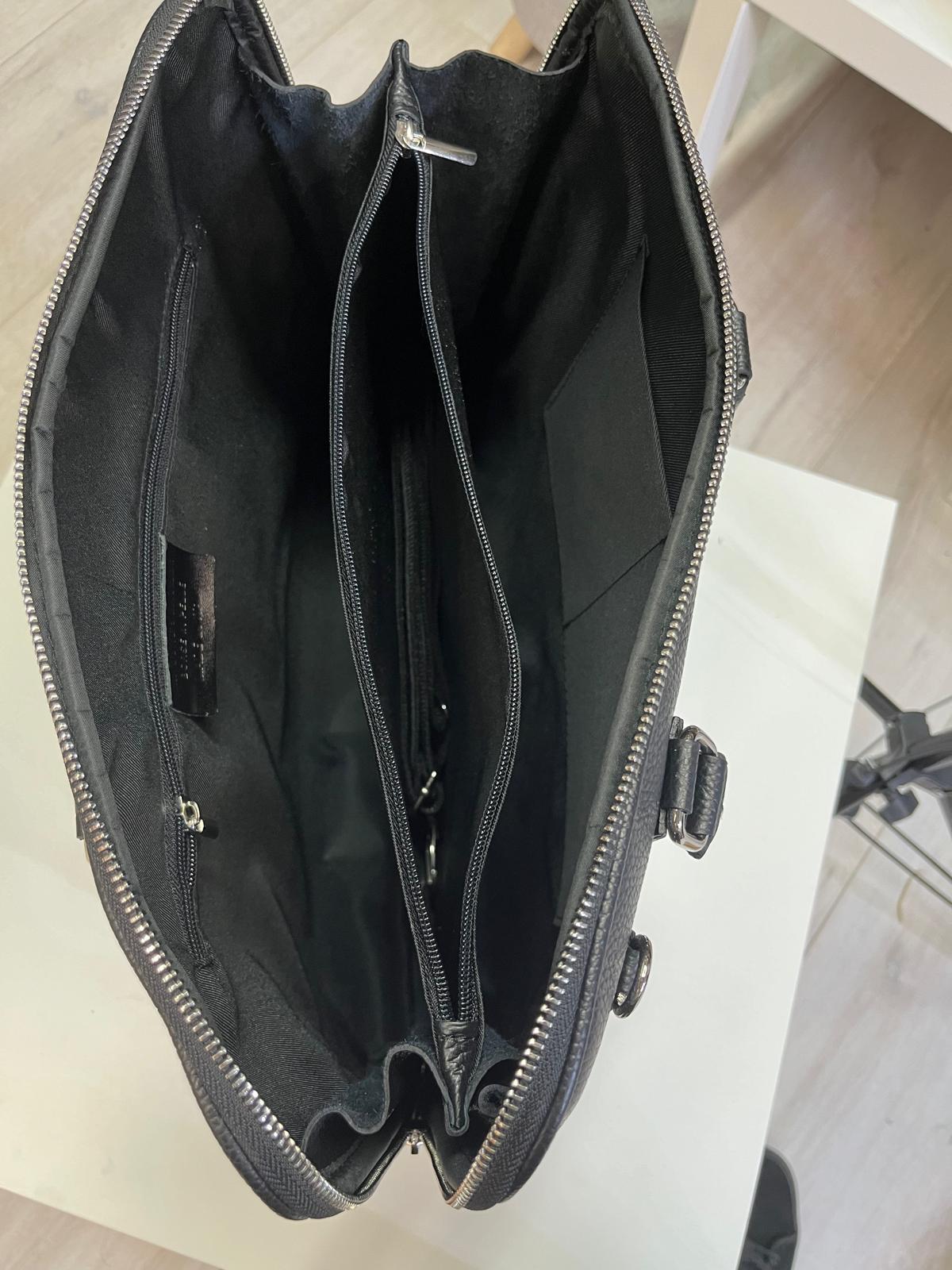 NOWOŚĆ VERA PELLE torebka skórzana teczka A4 torba na laptopa na ramię CZARNA