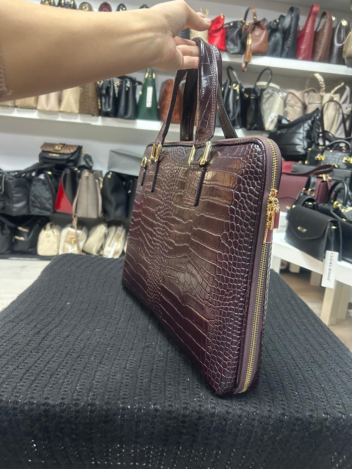 NOWOŚĆ VERA PELLE torebka skórzana teczka A4 torba na laptopa na ramię bordo