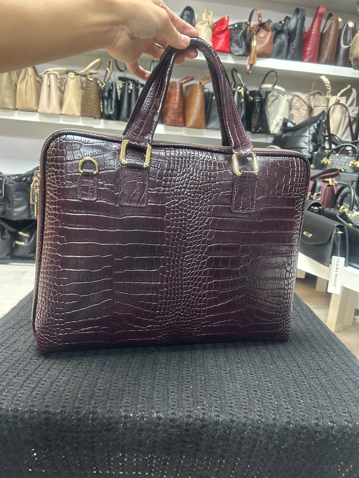 NOWOŚĆ VERA PELLE torebka skórzana teczka A4 torba na laptopa na ramię bordo