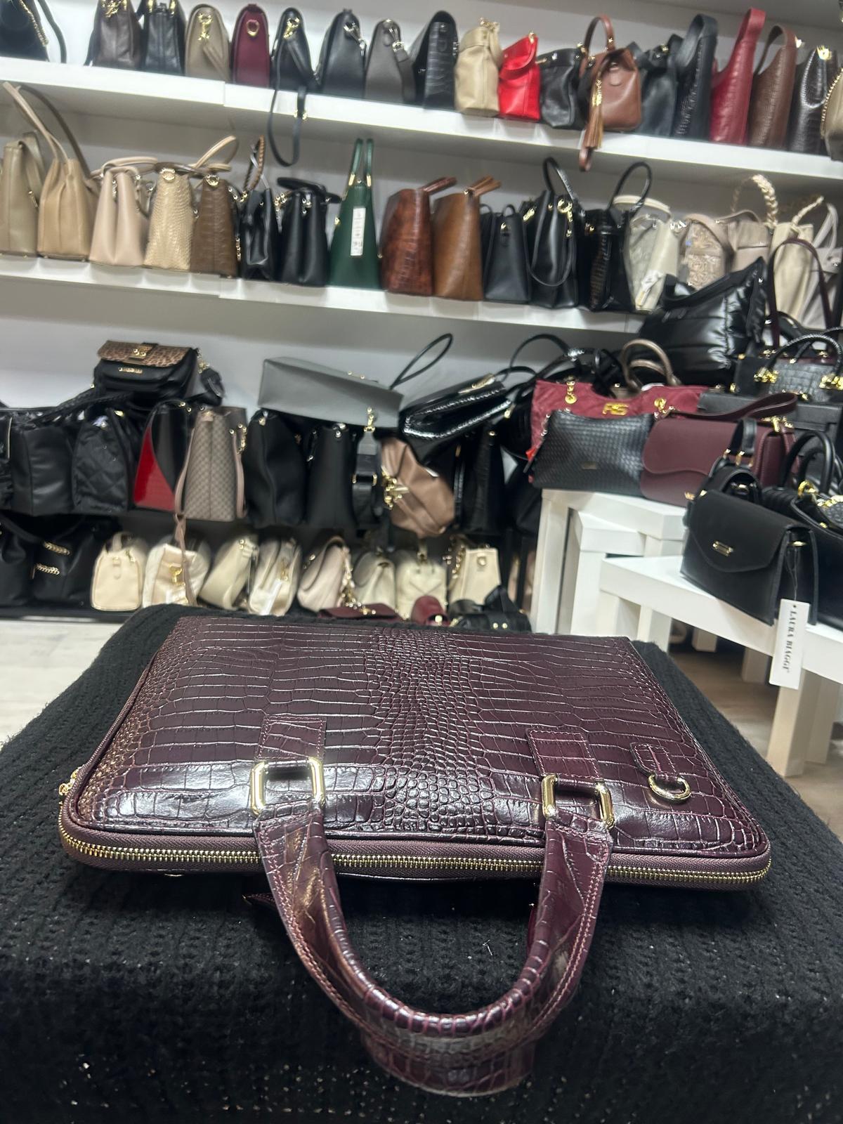 NOWOŚĆ VERA PELLE torebka skórzana teczka A4 torba na laptopa na ramię bordo